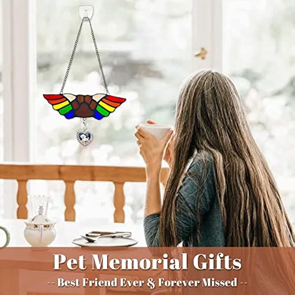 Arecyuer Hond Memorial Gifts, Pet Memorial Gifts, Gebrandschilderd glas Sun Catcher Opknoping, Huisdier verlies geschenken, Rouwgeschenken voor verlies van huisdier, Verlies van hond Sympathie Gift